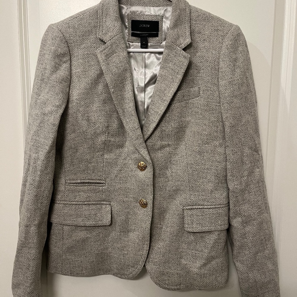 J Crew Women’s Schoolboy Blazer, Tan Wool Tweed, size 4